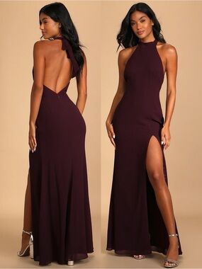 NWT Lulu’s Captured Your Heart Dark Purple Halter Maxi Dress Extra Large Glam